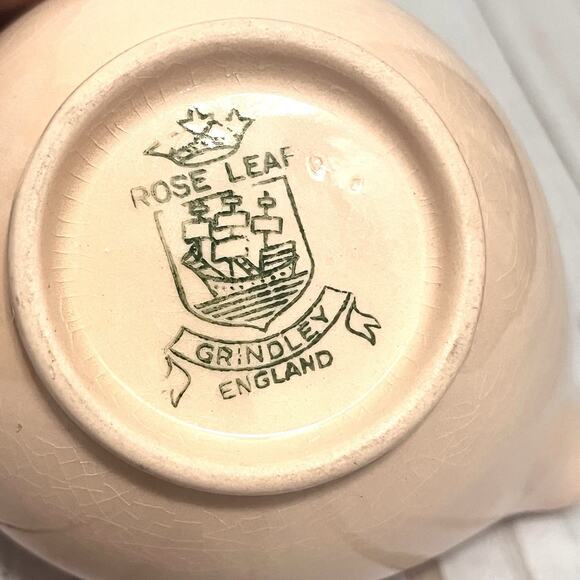 Vintage Grindley England Rose Leaf Pink Tea Set Cups Saucers Creamer 1930s 7pcs - Picture 12 of 16
